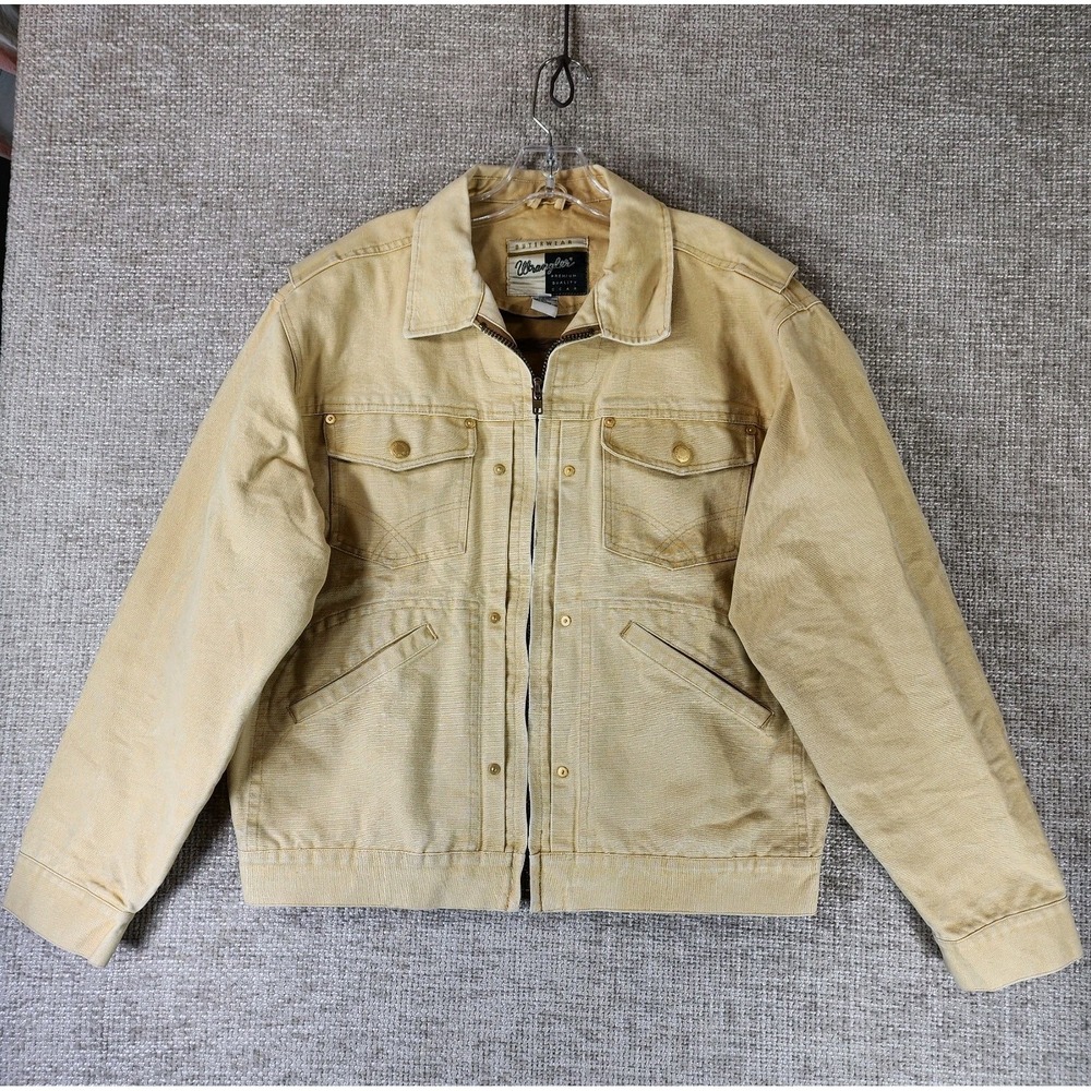VTG Wrangler Outerwear Canvas Trucker Jacket Mens L Butter Yellow Distressed